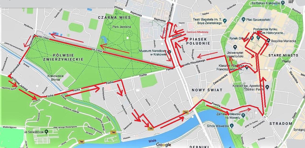 Mapa przejazdu na rolkach -2 maja 18
